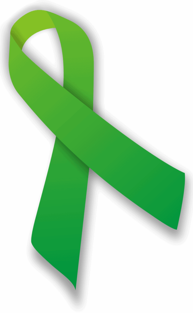 Photo of green ribbon to represent mental health awareness 