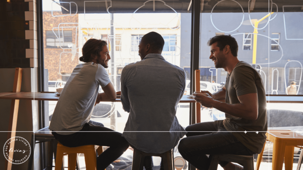  Image of men talking to illustrate social anxiety treatment in Houston, Texas